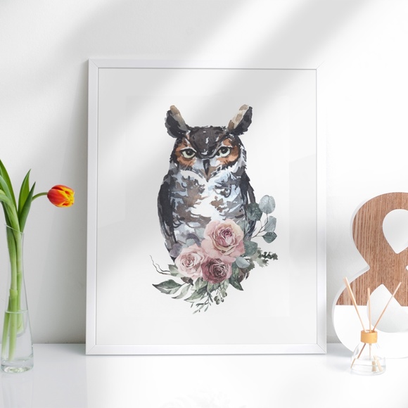 Owl Watercolor Wall Art Print Poster Unframed - Picture 3 of 15